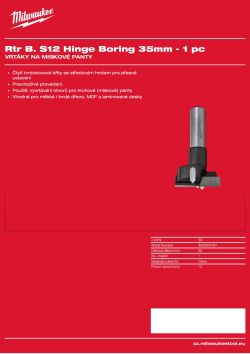 MILWAUKEE Vrták na miskové panty, stopka 12 mm, průměr 35 mm – 1 ks 4932501047 A4 PDF