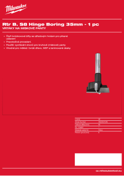 MILWAUKEE Vrták na miskové panty, stopka 8 mm, průměr 35 mm – 1 ks 4932501045 A4 PDF