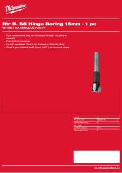 MILWAUKEE Vrták na miskové panty, stopka 8 mm, průměr 15 mm – 1 ks 4932501041 A4 PDF