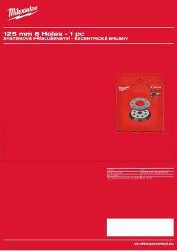 MILWAUKEE Podkladová deska ⌀ 125 mm, 8 otvorů. V sadě s náhradním gumovým prstencem 4932341268 A4 PDF