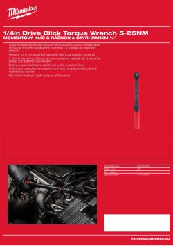 MILWAUKEE Momentový klíč s ráčnou a čtyřhranem ¼″  5-25 NM 4932500823 A4 PDF