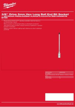 MILWAUKEE 3/8'' Drive Hex Long Ball End Bit Socket 4932500456 A4 PDF
