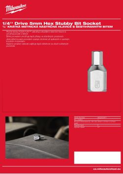 MILWAUKEE 1/4'' Drive Hex Stubby Bit Socket 4932500477 A4 PDF