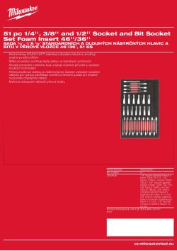 MILWAUKEE Sada ¼″, ⅜″a ½″ standardních a dlouhých nástrčných hlavic a bitů v pěnové vložce 46″/36″, 51 ks 4932502081 A4 PDF