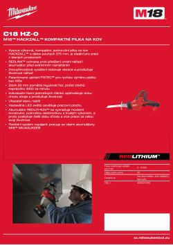 MILWAUKEE M18™ HACKZALL™ kompaktní pilka na kov 4933501112 A4 PDF