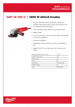 MILWAUKEE AGV 12 1200 W 125 mm úhlová bruska 4933428085 A4 PDF
