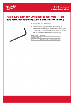 MILWAUKEE Selfeed Drills System Attachments Imbusový klíč ⅛″ na všechny hřídele 49960060 A4 PDF