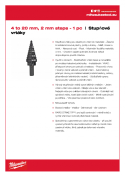 MILWAUKEE Step Drills 4 - 20 mm 48899320 A4 PDF