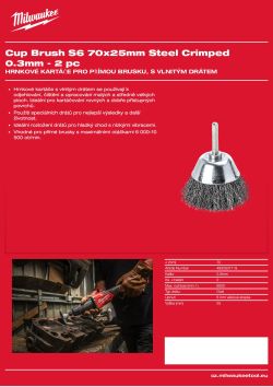 MILWAUKEE Hrnkový kartáč S6 70×25 mm, ocelový, vlnitý drát 0,3 mm – 2 ks 4932501719 A4 PDF
