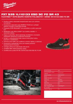 MILWAUKEE Flextred™ S3S bezpečnostní polobotky černé 1L110133 ESD SC FO SR 43 4932493721 A4 PDF