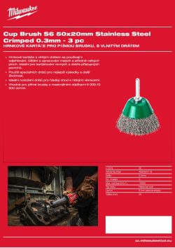 MILWAUKEE Hrnkový kartáč S6 50×20 mm, nerezový, vlnitý drát 0,3 mm – 3 ks 4932501718 A4 PDF