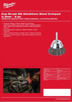 MILWAUKEE Hrnkový kartáč S6 50×20 mm, ocelový, vlnitý drát 0,3 mm – 3 ks 4932501717 A4 PDF