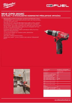 MILWAUKEE M12 FUEL™ 2-rychlostní kompaktní příklepová vrtačka 4933440370 A4 PDF