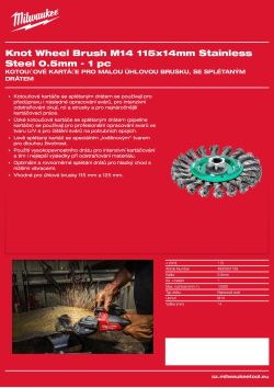 MILWAUKEE Kotoučový kartáč M14 115×14 mm, nerezový, splétaný drát 0,5 mm – 1 ks 4932501739 A4 PDF