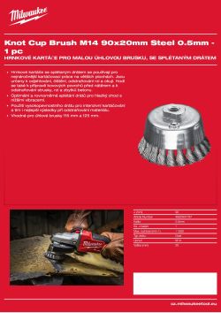 MILWAUKEE Hrnkový kartáč M14 90×20 mm, ocelový, splétaný drát 0,5 mm – 1 ks 4932501737 A4 PDF
