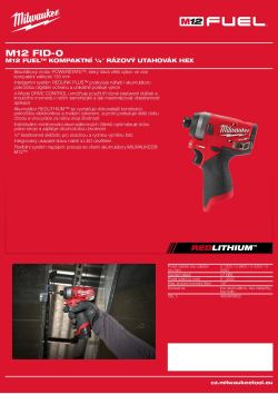 MILWAUKEE M12 FUEL™ kompaktní ¼″ šestihranný rázový utahovák 4933471392 A4 PDF