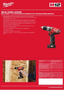 MILWAUKEE M12 FUEL™ 2-rychlostní kompaktní vrtačka/šroubovák 4933440395 A4 PDF