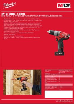 MILWAUKEE M12 FUEL™ 2-rychlostní kompaktní vrtačka/šroubovák 4933440395 A4 PDF