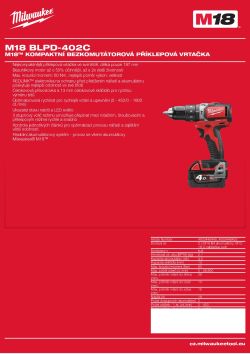 MILWAUKEE M18™ kompaktní bezkomutátorová příklepová vrtačka 4933448449 A4 PDF