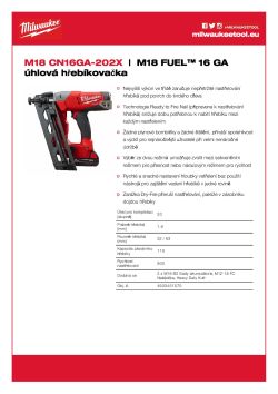 MILWAUKEE M18 FUEL™ 16 GA úhlová hřebíkovačka 4933451570 A4 PDF