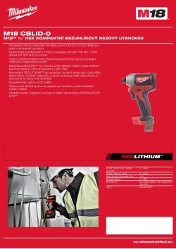 MILWAUKEE M18™ ¼″ hex kompaktní bezuhlíkový rázový utahovák 4933464787 A4 PDF