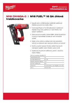 MILWAUKEE M18 FUEL™ 16 GA úhlová hřebíkovačka 4933451569 A4 PDF