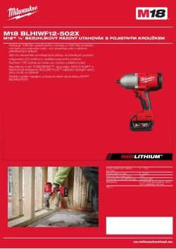MILWAUKEE M18™ ½″ bezuhlíkový rázový utahovák s pojistným kroužkem 4933498205 A4 PDF