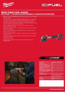 MILWAUKEE M18 FUEL™ 115 mm úhlová bruska s posuvným spínačem 4933443955 A4 PDF