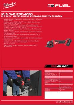MILWAUKEE M18 FUEL™ 125 mm úhlová bruska s posuvným spínačem 4933443950 A4 PDF