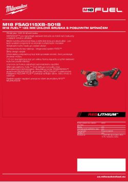 MILWAUKEE M18 FUEL™ 125 mm úhlová bruska s posuvným spínačem 4933480788 A4 PDF