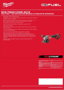 MILWAUKEE M18 FUEL™ 125 mm úhlová bruska s posuvným spínačem 4933478776 A4 PDF