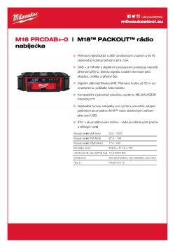 MILWAUKEE M18™ PACKOUT™ rádio/nabíječka Bluetooth® 4933472112 A4 PDF
