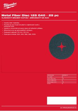 MILWAUKEE Vláknový brusný kotouč na kov 125 mm, G40 – 25 ks 4932500213 A4 PDF