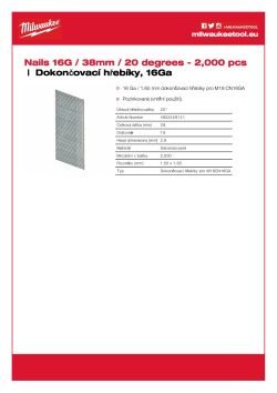 MILWAUKEE Dokončovací hřebíky 16G/38 mm/20° G-P2000 4932459141 A4 PDF