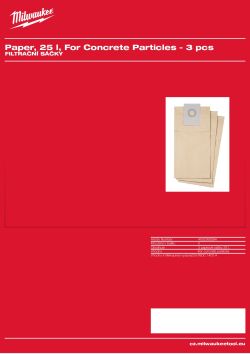 MILWAUKEE Filtrační sáčky. Na částečky betonu. 4932369284 A4 PDF