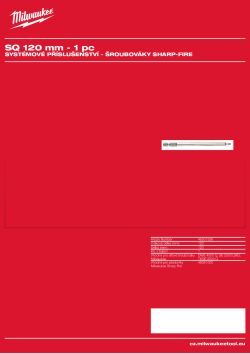 MILWAUKEE Čtvercová koncovka. Pro zásobník Sharp-Fire 48051000. délka 120 mm. 48301526 A4 PDF