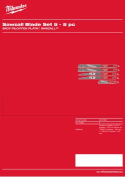 MILWAUKEE Sada demoličních pilových plátků SAWZALL™ s tvrdokovem (5 ks) 49472206 A4 PDF
