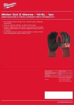 MILWAUKEE Zimní Rukavice CutC - XL/ 10 - 1 pár 4932471349 A4 PDF