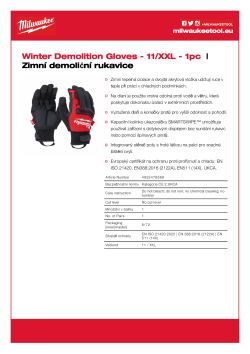 MILWAUKEE Zimní demoliční Rukavice Cut - 11/XXL - 1 pár 4932479569 A4 PDF