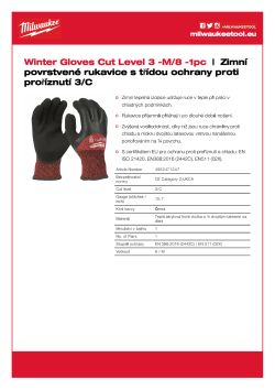 MILWAUKEE Zimní Rukavice CutC - M / 8 - 1 pár 4932471347 A4 PDF