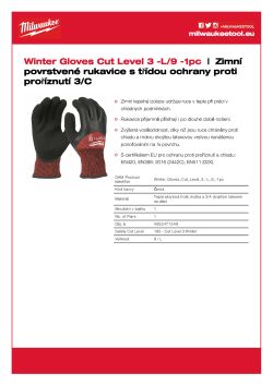 MILWAUKEE Zimní Rukavice CutC - L/ 9 - 1 pár 4932471348 A4 PDF