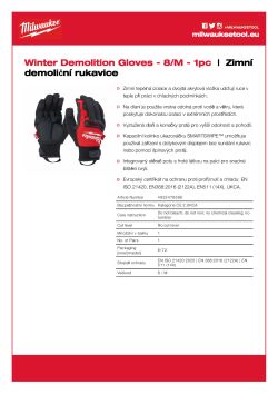 MILWAUKEE Zimní demoliční Rukavice Cut - 8/M - 1 pár 4932479566 A4 PDF