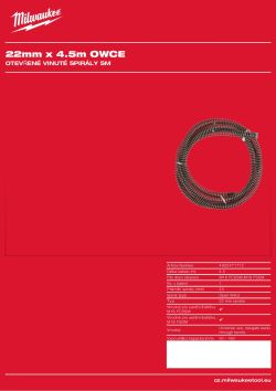 MILWAUKEE Spirála s otevřeným vinutím 22 mm × 4,5 m se spojovacím koncem 4932471712 A4 PDF
