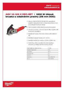 MILWAUKEE Úhlová bruska 1 200 W se systémem odsávání prachu (hloubka řezu 19 mm) 4933448020 A4 PDF