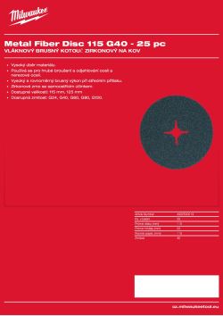 MILWAUKEE Vláknový brusný kotouč na kov 115 mm, G40 – 25 ks 4932500219 A4 PDF