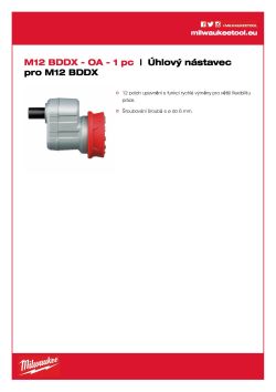 MILWAUKEE M12 BDDX-OA excentrický nástavec pro šroubovací aplikace – 12 poloh nastavení 4932430432 A4 PDF