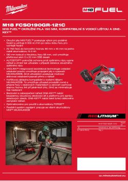 MILWAUKEE M18 FUEL™ okružní pila 190 mm, kompatibilní s vodicí lištou a ONE-KEY™ 4933498994 A4 PDF