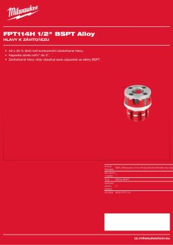 MILWAUKEE Závitořezná hlava FPT2H ½″ BSPT z legované oceli 4932480245 A4 PDF