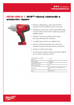 MILWAUKEE HD18 HIW M18™ rázový utahovák s aretačním čepem 4933416195 A4 PDF