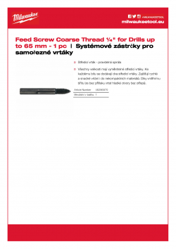MILWAUKEE Selfeed Drills System Attachments Stavěcí šroub ─ závit s velkým skokem 1/4″. 48286870 A4 PDF